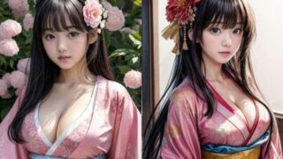 [Free] [Free] Black hair/long hair/moderate breast size/pink kimono/cleavage emphasis “real/live-action” photo book