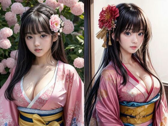 [Free] [Free] Black hair/long hair/moderate breast size/pink kimono/cleavage emphasis “real/live-action” photo book