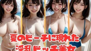 A collection of lewd bitch beauties with dazzling smiles on the summer beach