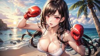 Tifa’s Beach Boxing ~Pure white lingerie, micro bikini, big breasts and butt~