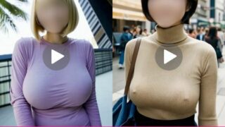 7 sexy beauties walking while shaking their clothed breasts [with no bras]