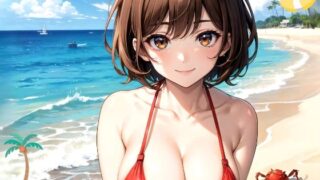 Lovely sex on the beach with short brown hair